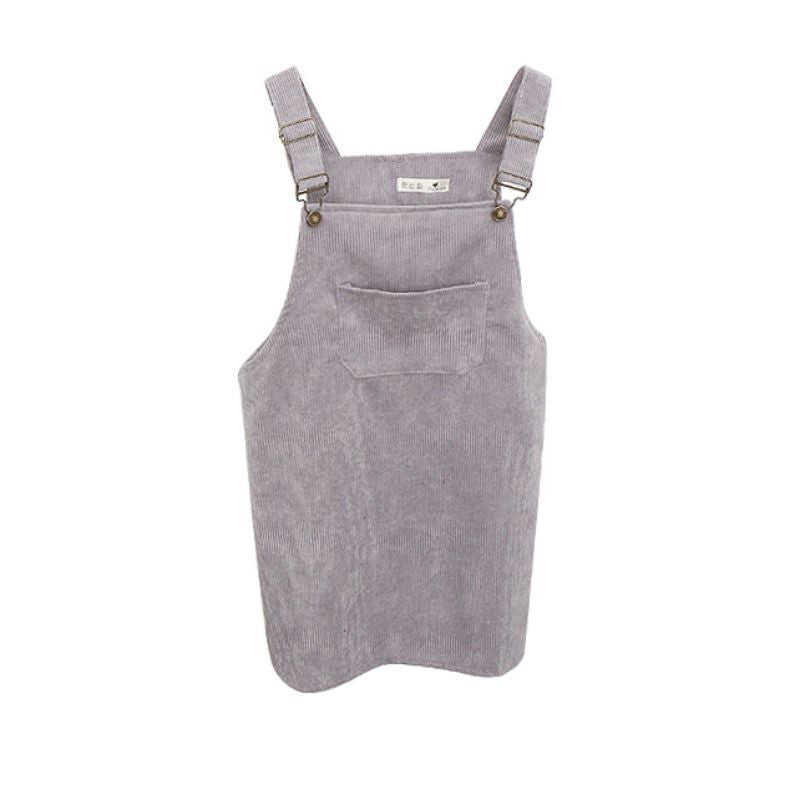 Women Elegant Pockets Suspender Skirt Corduroy Sleeveless Overalls Skirts