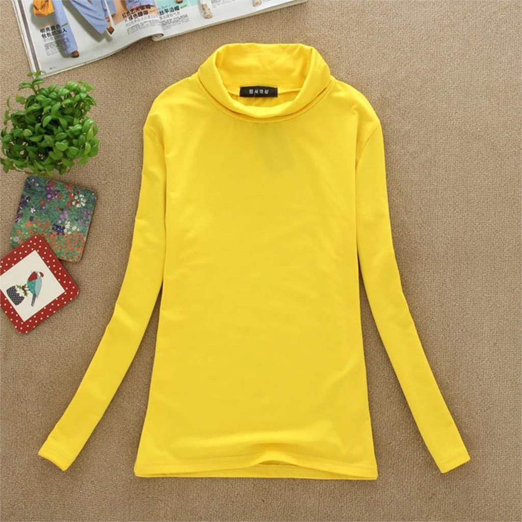 Women Turtle Neck T Shirts Long Sleeve High Neck Warm Top Milk Silk Base Shirt Solid Color