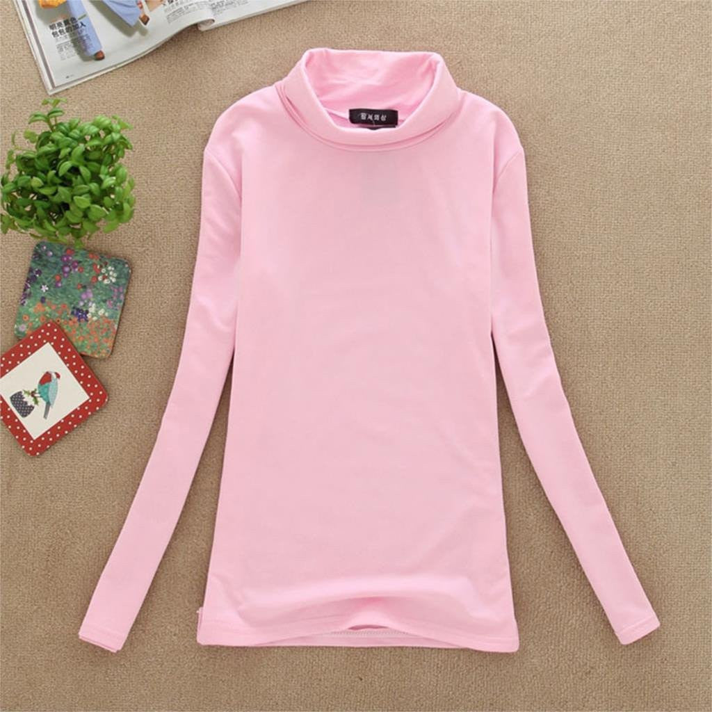 Women Turtle Neck T Shirts Long Sleeve High Neck Warm Top Milk Silk Base Shirt Solid Color