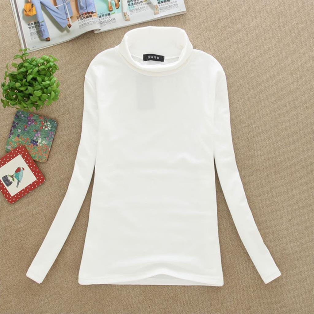 Women Turtle Neck T Shirts Long Sleeve High Neck Warm Top Milk Silk Base Shirt Solid Color