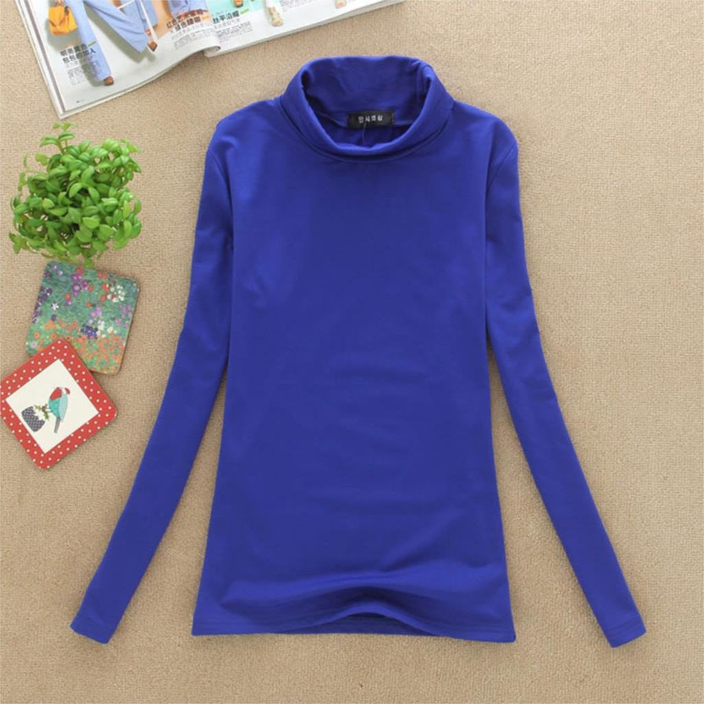 Women Turtle Neck T Shirts Long Sleeve High Neck Warm Top Milk Silk Base Shirt Solid Color