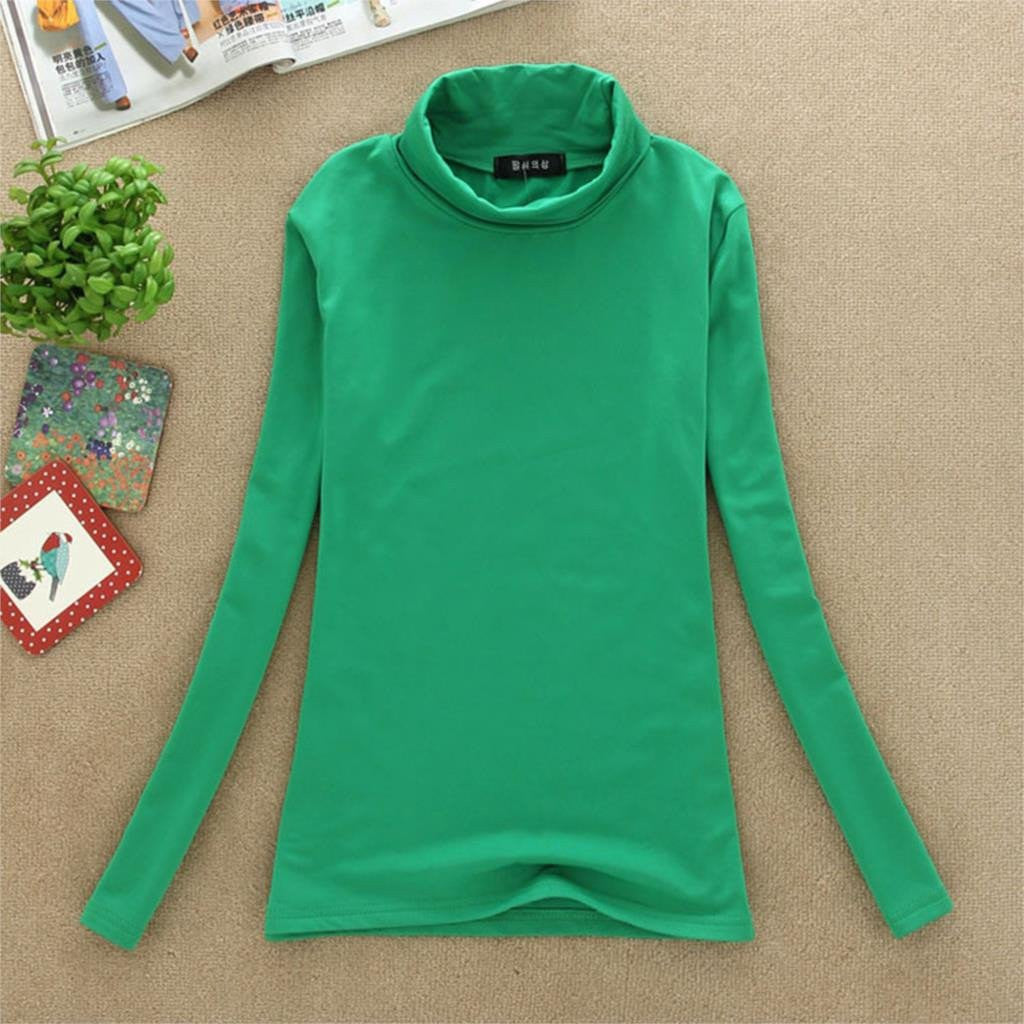 Women Turtle Neck T Shirts Long Sleeve High Neck Warm Top Milk Silk Base Shirt Solid Color