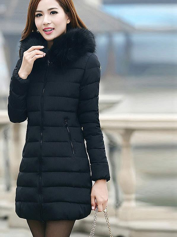 Women Thick Casual Down Cotton Parka Long Fur Collar Hooded Coat Jacket Plus Size 5XL