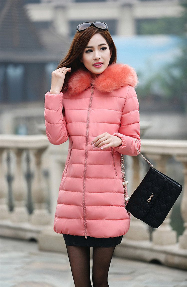 Women Thick Casual Down Cotton Parka Long Fur Collar Hooded Coat Jacket Plus Size 5XL