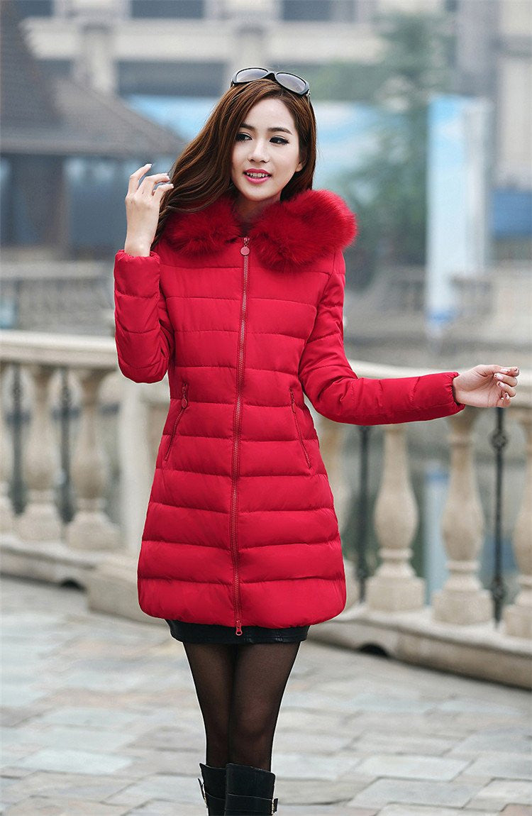 Women Thick Casual Down Cotton Parka Long Fur Collar Hooded Coat Jacket Plus Size 5XL