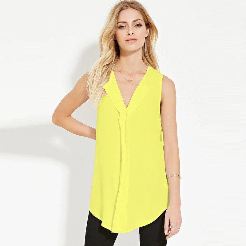 Chiffon Long Sleeveless V Neck Boyfriend Style OL Casual Women Tops tshirt 4XL 5XL