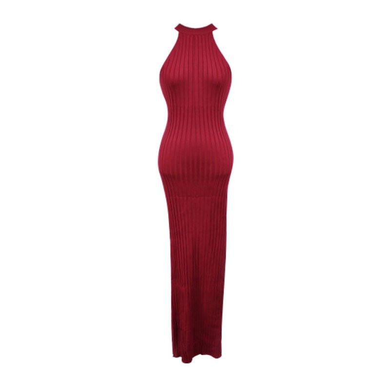 Women Long knitting Dress Slim Bodycon Dresses Elastic Skinny Split Dress Vestidos