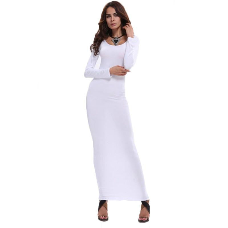 Stretch Bodycon Slim Long Dress Long Sleeve Casual Maxi Dress Clubwear