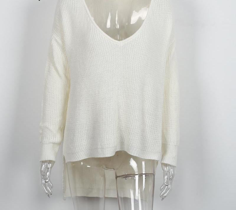 v neck split knitted sweater Women black long sleeve pullovers knitwear white jumper pull