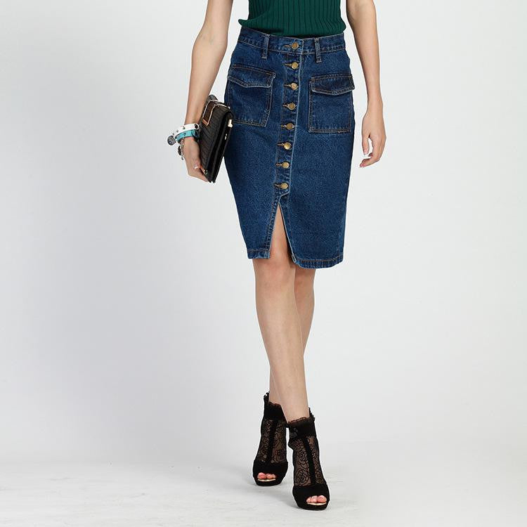 Online discount shop Australia - Denim Skirt Female Button Pencil Women Long Skirts Jeans Long Skirt