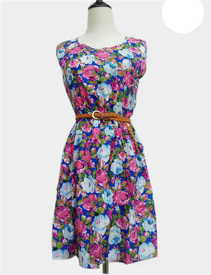 Online discount shop Australia - Casual Fashion plus size Work women's party dress + belt Flower prints dresses nz18