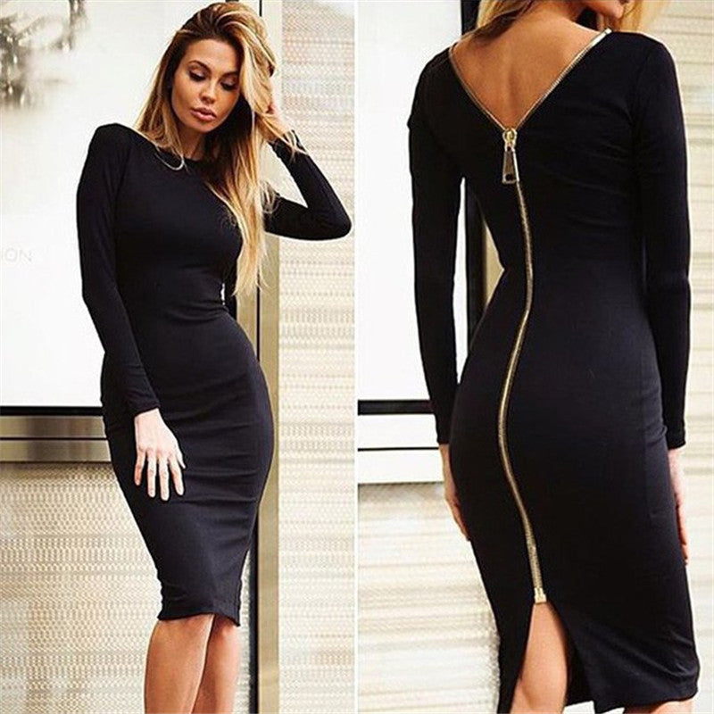 Women Bodycon Club Midi Dress Winter Autumn Sheath O-neck Dress Party Tight Back Zipper Dresses Vestidos Plus Size XXL