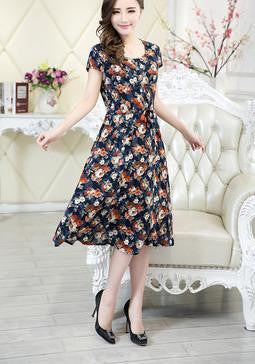 Women clothing medium-long casual dress short-sleeve o-neck loose plus size female summer style dresses