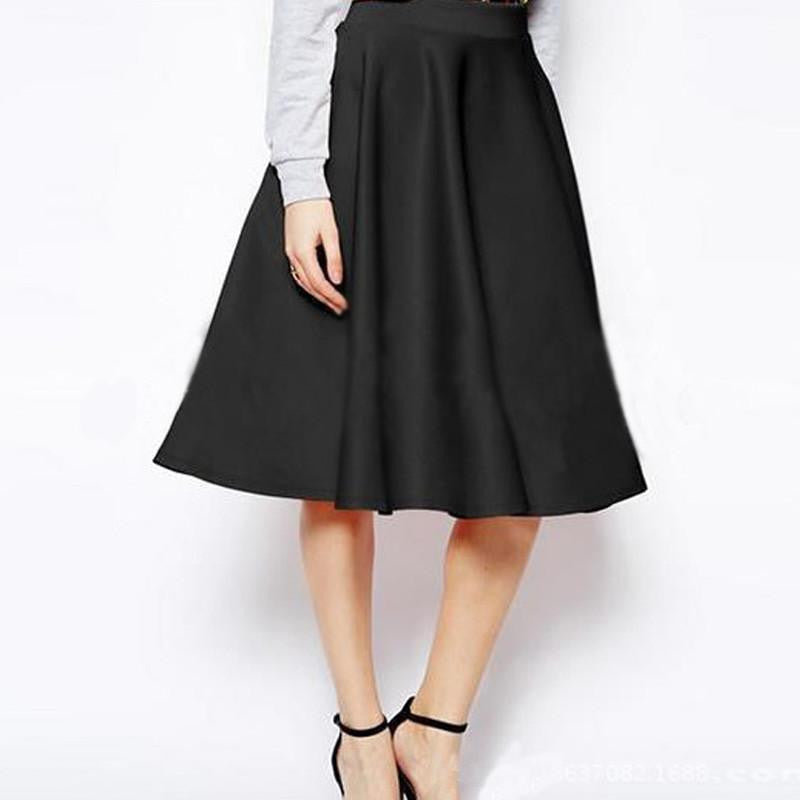 Womens Skirts Elegant Solid High Wasit Slim Chiffon Pleated A-line Knee-length Skirt Female Skirts Plus Size