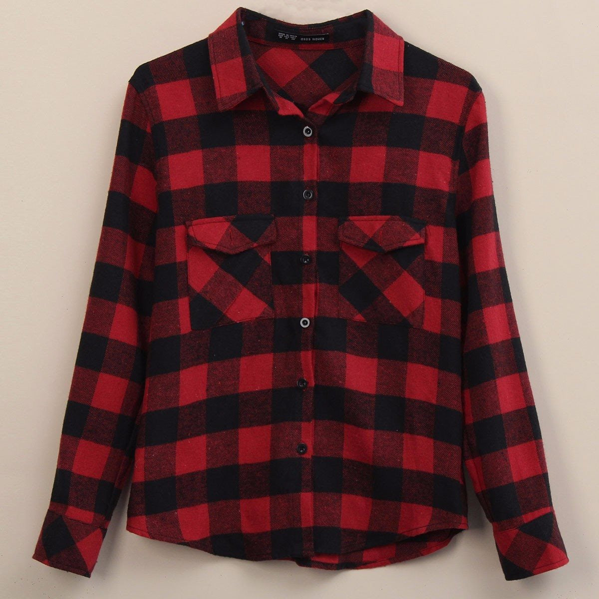 Womens Long Sleeve Blouses Lapel Casual Classical Black Red Plaid Shirts Tops US Plus Size 4-22