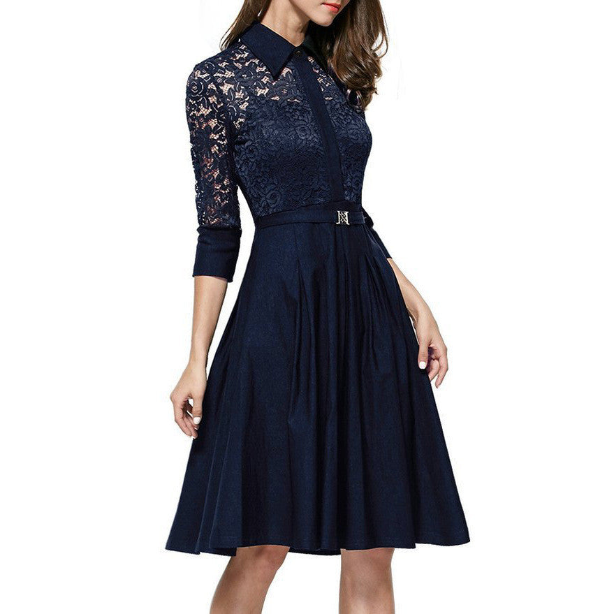 Online discount shop Australia - Audrey Hepburn vintage women Lace Waist Black big swing robe high quality dress Lady rockabilly party dresses