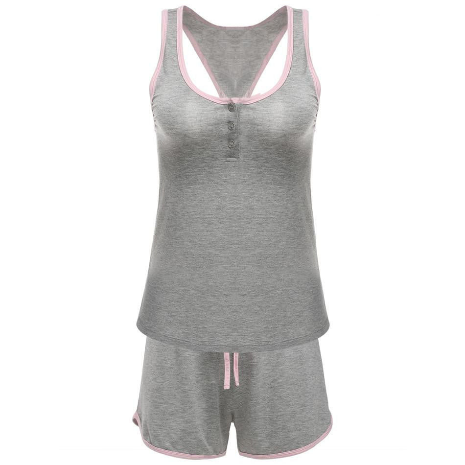 Women Short Pajamas Tank and Cami Set clothing Cotton Nightwear Suit