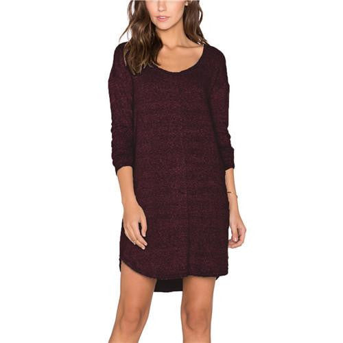 Women Dresses Fashionable Clothing Plain Long Sleeve V Back Backless Shift Short T-shirt Dress