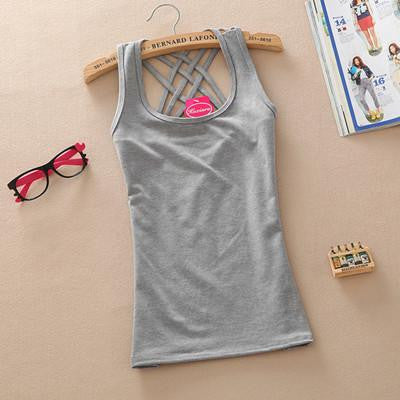 Online discount shop Australia - Fashion Casual  Women Basic Cotton Sleeveless Tank Tops Vest Tops Candy Color Vest Tank Tops