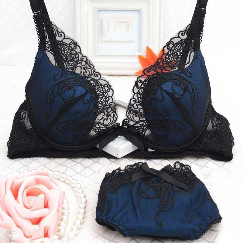 Women Push Up Bra Set V -Neck Plunge Lace Bra + Briefs Lace Bra Lingerie Bra