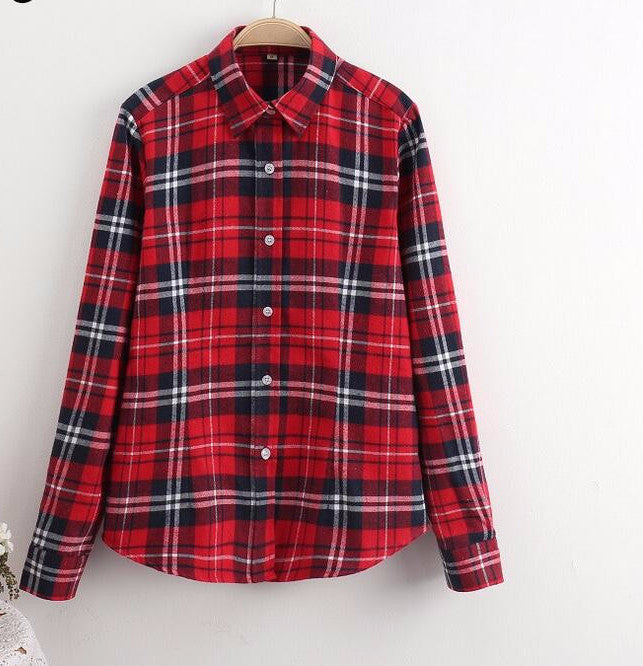 Online discount shop Australia - Cotton Plaid Women Shirts Blouses Long Sleeve Flannel Ladies Tops Plus Size 5XL Clothing For Women