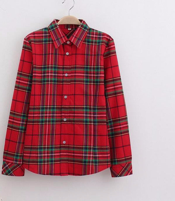 Online discount shop Australia - Cotton Plaid Women Shirts Blouses Long Sleeve Flannel Ladies Tops Plus Size 5XL Clothing For Women