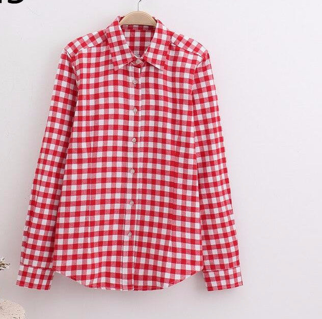 Online discount shop Australia - Cotton Plaid Women Shirts Blouses Long Sleeve Flannel Ladies Tops Plus Size 5XL Clothing For Women