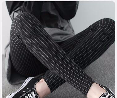 Plus Size Casual Women Pencil Pants Elastic Slim Harem Capris Black White Stripe Leggings Trousers Plus Size Women Pants