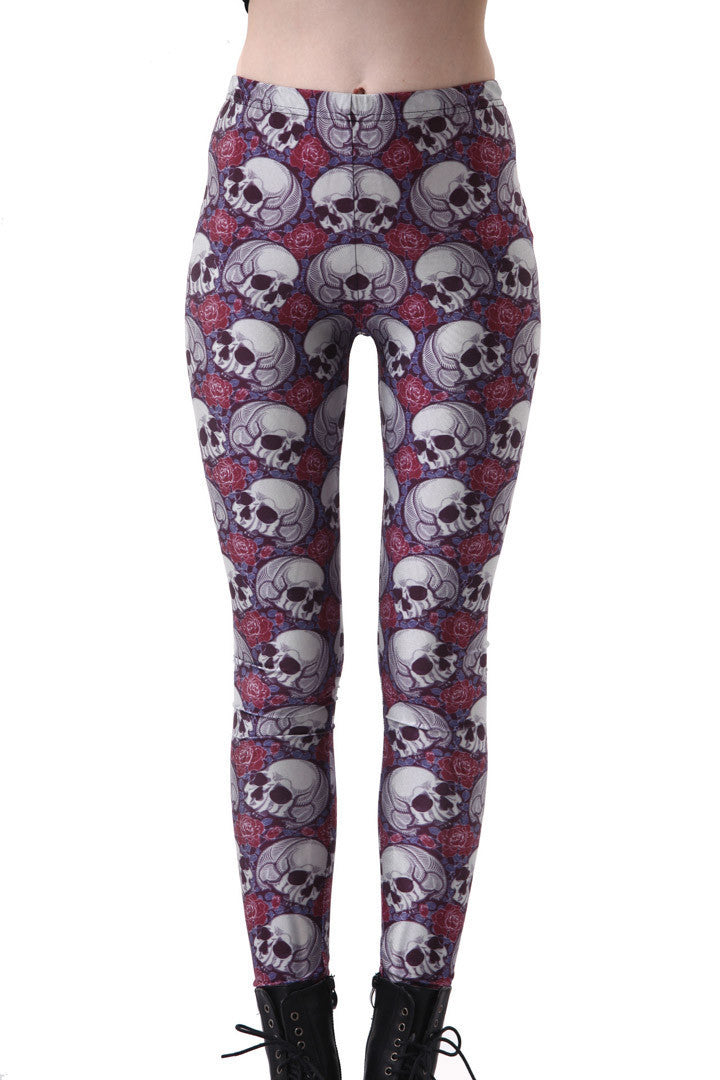 Online discount shop Australia - Hot Supernova Sale Womens Galaxy DAY OF THE DEAD LEGGINGS Digital Printed Milk Vintage Skull Flower Pants