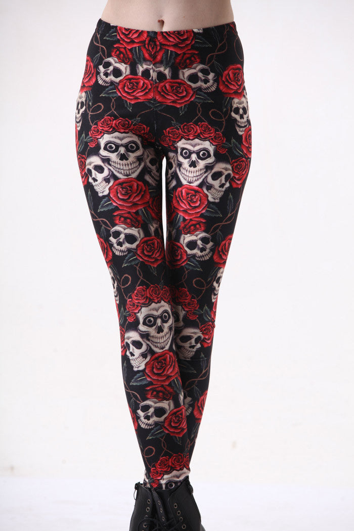 Online discount shop Australia - Hot Supernova Sale Womens Galaxy DAY OF THE DEAD LEGGINGS Digital Printed Milk Vintage Skull Flower Pants