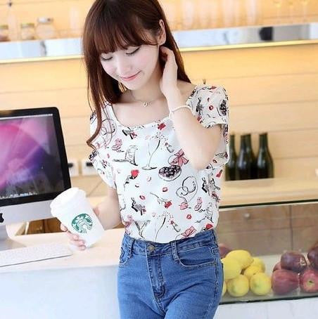 women blouses printed 22 patterns loose style chiffon short sleeve shirts woman clothing fashion Women tops tee and body