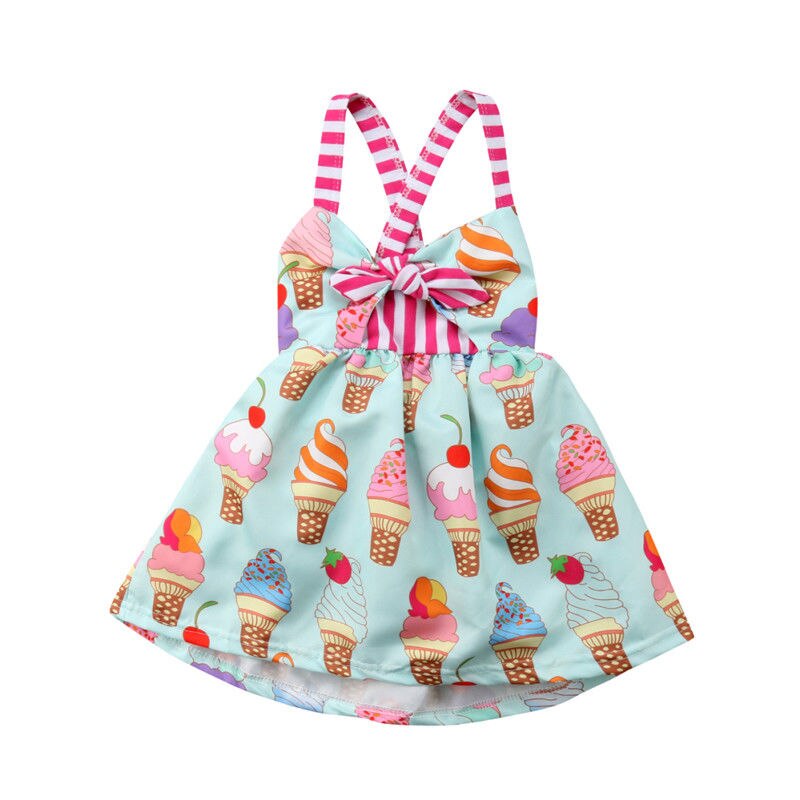 Toddler Kids Baby Girls Summer Sleeveless Ice Cream Print Strap Tutu Dress Sundress Clothes Summer