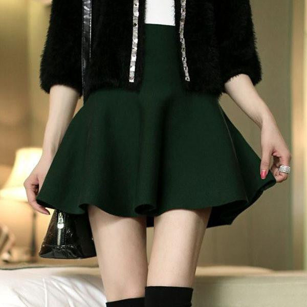 Women Pleated Mini Skirt Skater High Waist Short Skirts Stretch Skirt Size M