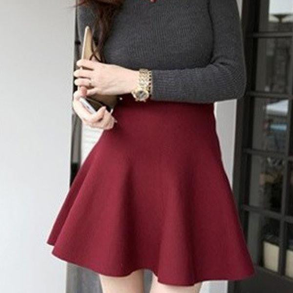 Women Pleated Mini Skirt Skater High Waist Short Skirts Stretch Skirt Size M