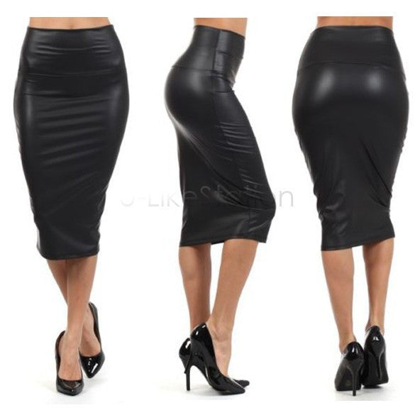 Online discount shop Australia - High waist Leather Skirt sexy Pencil skirts middle long Casual skirt party bar club travel