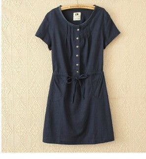 Online discount shop Australia - Large Size Dress Summer Style Women Casual Clothing Loose Short Sleeve Cotton Linen Eleastic Waist Dress vestidos C3