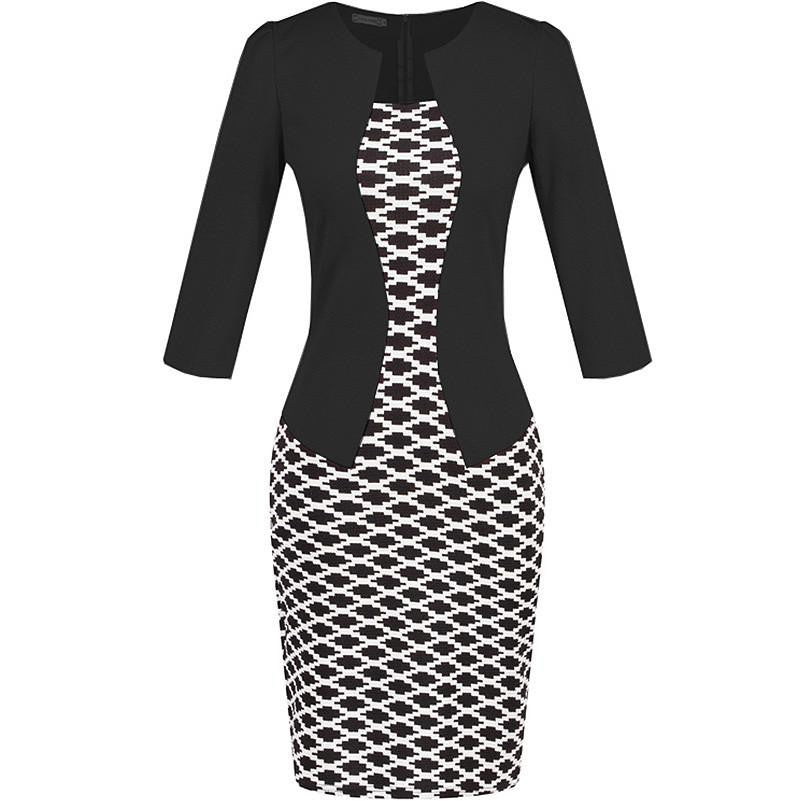 Women One-Piece Faux Jacket Bodycon Women Fashion Sheath Dress Office Lady Patchwork Tunic Knee Length Work Pencil Dresses