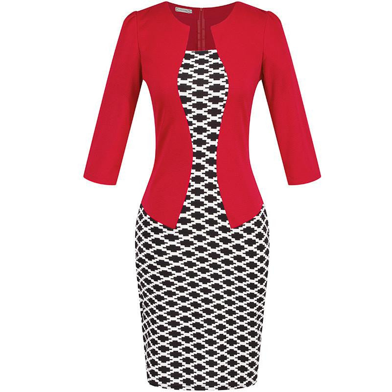 Women One-Piece Faux Jacket Bodycon Women Fashion Sheath Dress Office Lady Patchwork Tunic Knee Length Work Pencil Dresses