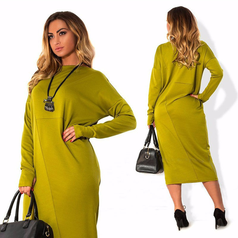 Women Autumn Dress Solid O-Neck Full Sleeve Big Size L-6XL Loose Casual Dress Elegant Office Loose Work Wear Plus Size GV398