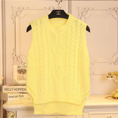 Online discount shop Australia - fashion preppy style short design sleeveless pullover sweater female vest women o-neck Solid color girl clothing