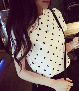 Polka Dot Print T-shirt Women Fresh Cute Style Tee shirt Round Neck Short Sleeve Cotton Women Tshirt