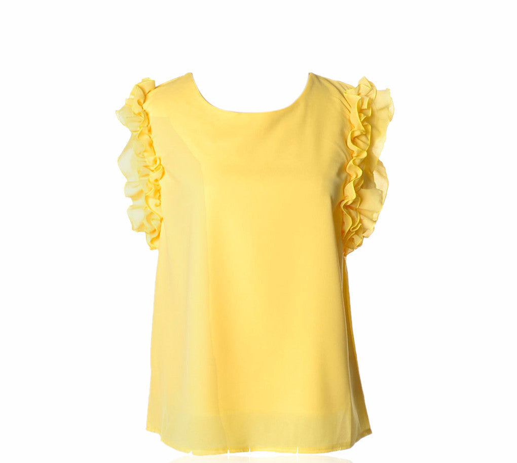 Online discount shop Australia - new 7 colors Lovely womens chiffon Ruffles fashion solid lady Tops