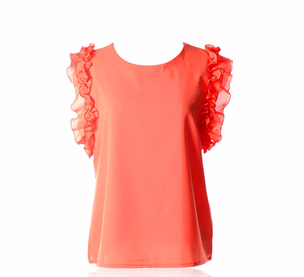 Online discount shop Australia - new 7 colors Lovely womens chiffon Ruffles fashion solid lady Tops