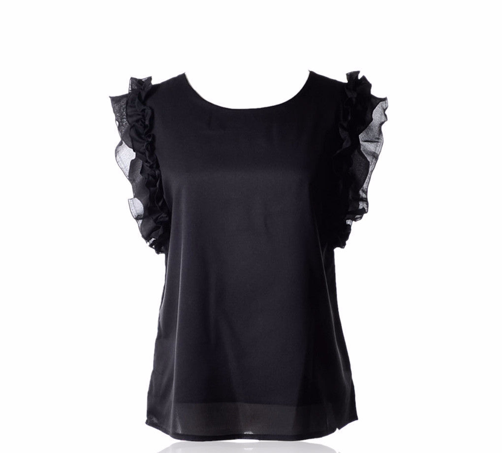 Online discount shop Australia - new 7 colors Lovely womens chiffon Ruffles fashion solid lady Tops