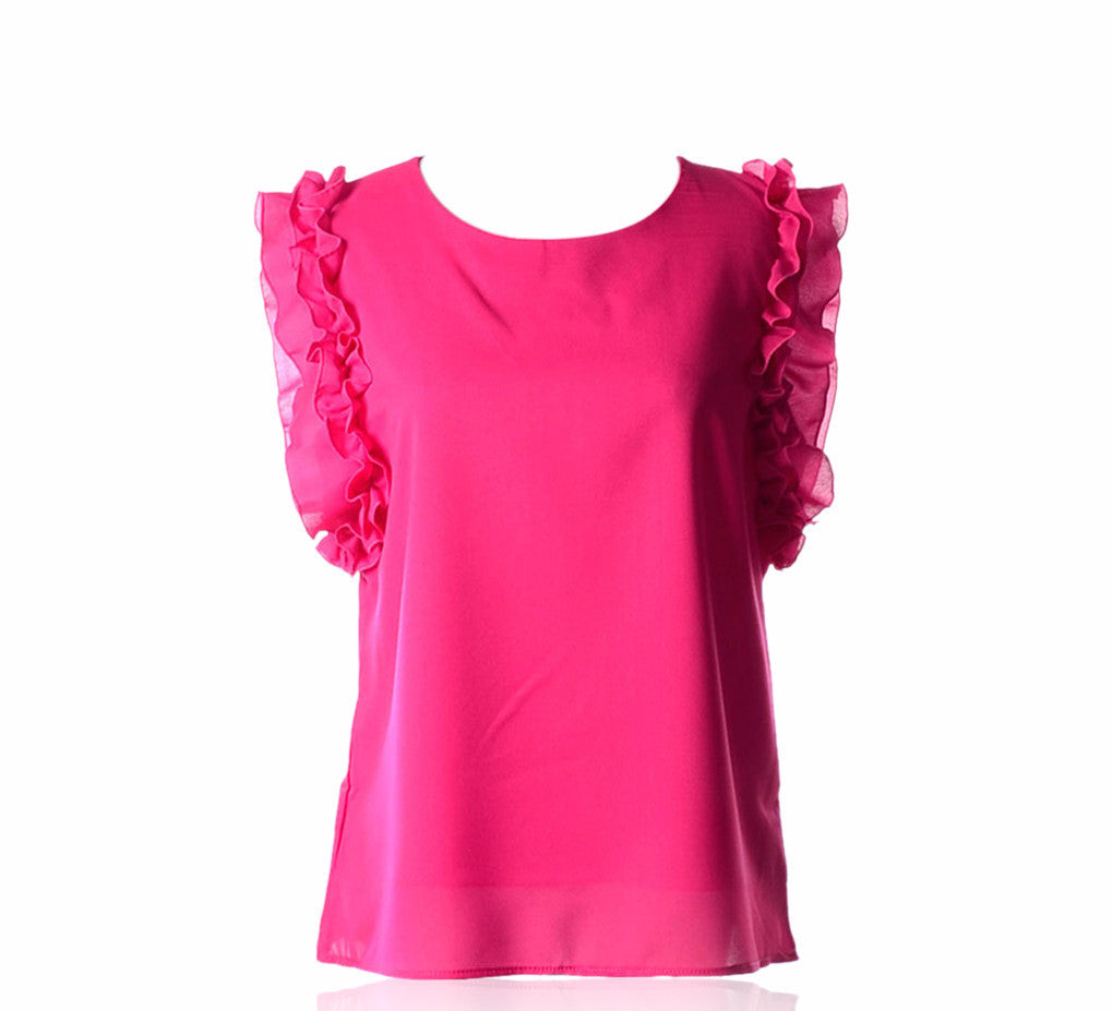 Online discount shop Australia - new 7 colors Lovely womens chiffon Ruffles fashion solid lady Tops