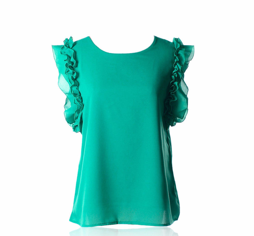 Online discount shop Australia - new 7 colors Lovely womens chiffon Ruffles fashion solid lady Tops