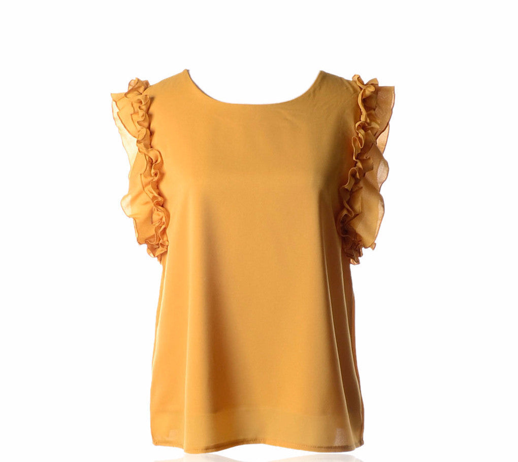 Online discount shop Australia - new 7 colors Lovely womens chiffon Ruffles fashion solid lady Tops