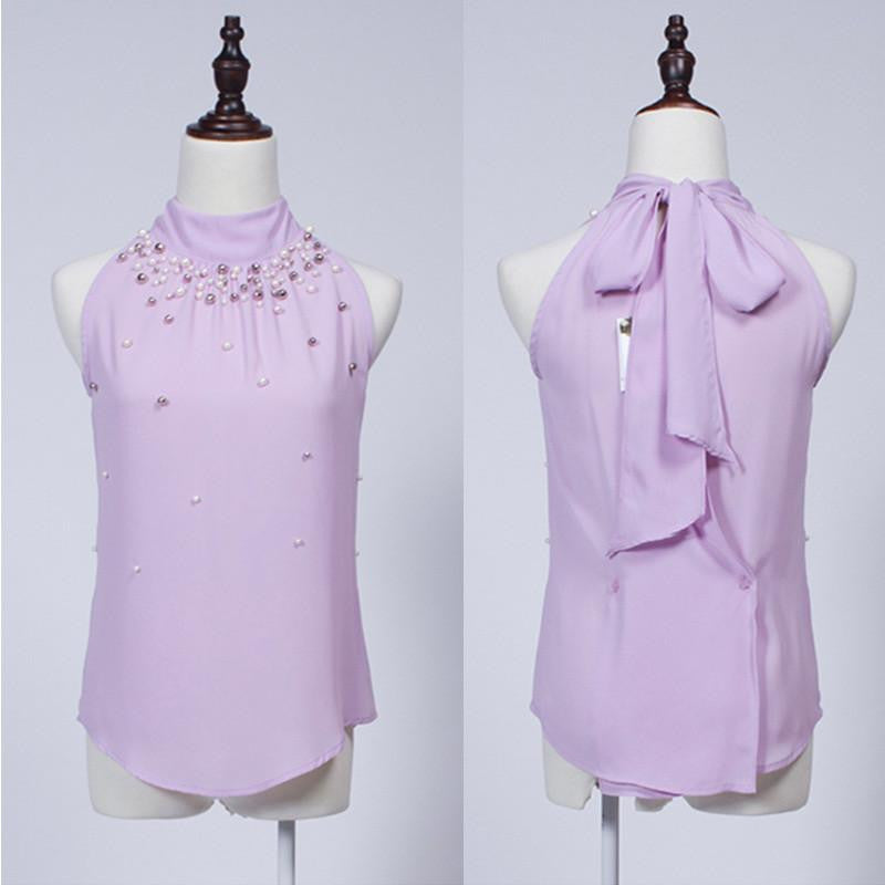 Women Beading Chiffon Shirt Fashion Sleeveless Women Chiffon Blouse Shirt Women Lace Tank Top