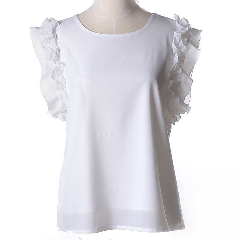 Online discount shop Australia - Fashion  Bow Solid O-neck Sleeveless Women Blouses With Chiffon X37