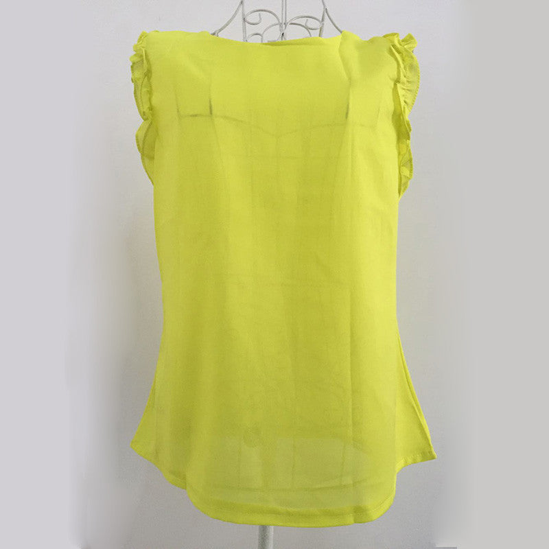 Online discount shop Australia - Fashion  Bow Solid O-neck Sleeveless Women Blouses With Chiffon X37